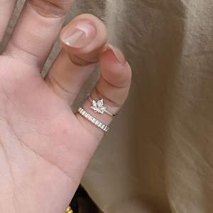 Bague en argent pur S925, feuille d'érable, style coréen cool, exquis, simple, superposé, cercle uni, incrustation, licence privée - Product Image 5