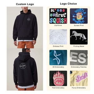 Áo hoodie nam trơn màu đen oversize chất liệu cotton hữu cơ dày dặn, kiểu hip hop, bán buôn - Product Image 3