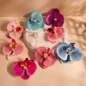 Barrettes à cheveux en forme de fleur d'orchidée colorée, style doux et tendance, accessoires pour cheveux en métal et tissu pour femmes et filles, décoration capillaire - Product Image 2