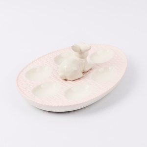 <span class=keywords><strong>Plateau</strong></span> de service d'œufs de pâques en céramique à 6 compartiments pour lapin - Product Image 3