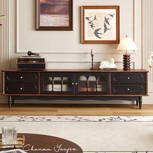 Meuble TV en bois massif rétro britannique Tuochen, salon d'appartement, meuble de rangement audiovisuel sur pied pour la famille - Product Image 2