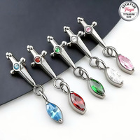 ASTM-F136 Silver Plated Zircon Sword Water Drop Dangle Earrings Piercing Titanium Ear Cartilage Lobe Helix Stud Engagement Gift
