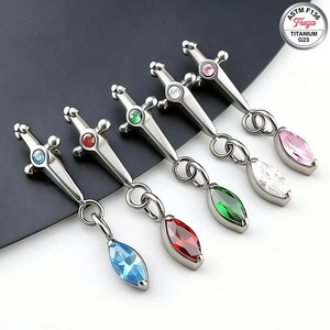 Boucles d'oreilles pendantes <span class=keywords><strong>en</strong></span> forme <span class=keywords><strong>de</strong></span> goutte d'eau avec zircon plaqué <span class=keywords><strong>argent</strong></span> ASTM-F136, piercing <span class=keywords><strong>en</strong></span> titane pour cartilage d'oreille, lobe, hélix, cadeau <span class=keywords><strong>de</strong></span> fiançailles - Product Image 2