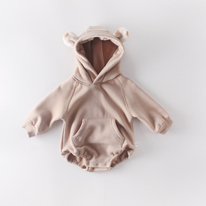 Traje de gateo de una pieza para bebés Ins Hayi, de mezclilla con forro polar, con orejas de peluche, capucha, estampado de leopardo, cremallera YKK, suministro ODM, algodón - Product Image 6