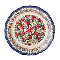 Assiette en céramique en poterie polonaise à motif floral artistique avec bord festonné, vaisselle de qualité supérieure pour la maison et les fêtes