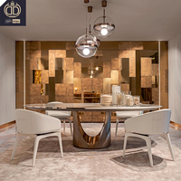 Ensemble de table à manger moderne et luxueuse, plateau en marbre et acier inoxydable, pour villa, appartement, hôtel - Taille personnalisable, meubles de salle à manger