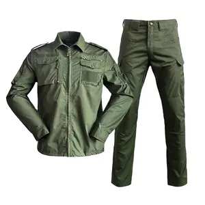 Treinamento ao ar livre camuflagem manga longa jaqueta camisa calças conjunto multi função bolso uniforme tático