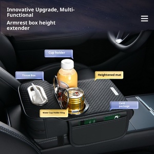 Repose-bras de voiture en cuir <span class=keywords><strong>OLIVER</strong></span>, design élégant, avec rangement intégré, fonction de rehaussement, pour mouchoirs et téléphone portable, couleur argent - Product Image 3