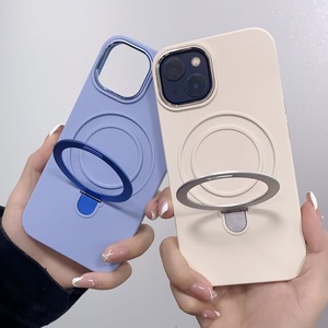 Coque de téléphone magnétique en silicone liquide à chargement sans fil effet peau pour <span class=keywords><strong>iPhone</strong></span> 14 13 15 16 17 Pro Max avec support pliable dissimulé - Product Image 3
