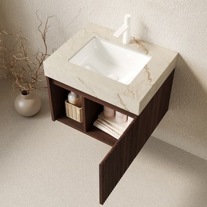 Meuble-lavabo de salle de bain <span class=keywords><strong>EIDEN</strong></span> 24 pouces, armoire de rangement suspendue, dessus en pierre frittée veinée or crème et lavabo en céramique avec 1 vasque - Product Image 2