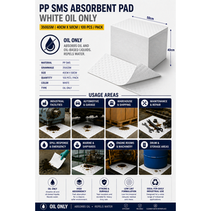 Tampon absorbant robuste pour huiles uniquement 40x50 cm 100% polypropylène pour les déversements pétrochimiques - Product Image 3