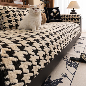 Houndstooth Plush <b>Sofa</b> Cushion 145-185Cm Winter Thickened Seat Pad Non Slip <b>Cover</b> <b>For</b> Living Room - Product Image 1