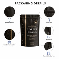 Emballage artisanal pour grains de café, pochette à fond plat avec fermeture à glissière pour café torréfié de spécialité, sac personnalisé