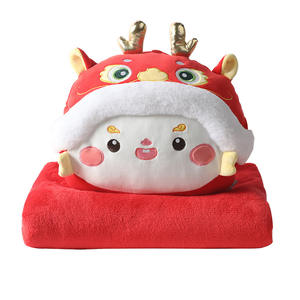 Almohada de peluche del Año del Dragón, manta 2 en 1, cojín multifuncional para viajes, color rojo brillante, amarillo dorado, patrón animal, festival - Product Image 4
