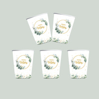Vaisselle de fête sur le thème de l'eucalyptus, décorations de fête de naissance, assiettes et gobelets en papier jetables - Ensemble vert et or