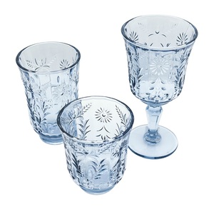 Set di <span class=keywords><strong>Bicchieri</strong></span> in Vetro <span class=keywords><strong>Blu</strong></span> Retrò di Lusso Fatti a Mano, Capacità 225ml, Calici per Vino Rosso con Bordo Ondulato per Matrimoni - Product Image 2
