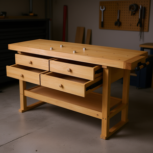 Plan de travail en bois de 60 pouces avec 4 tiroirs pour garage, atelier et travail du bois à domicile - Product Image 2