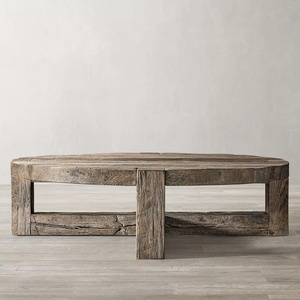 โต๊ะกาแฟไม้เนื้อแข็งทรงกลมสไตล์อเมริกันโบราณสำหรับห้องนั่งเล่น - Product Image 2