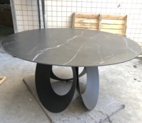 Meubles de salle à manger modernes, table ronde en pierre frittée, table de restaurant en métal noir