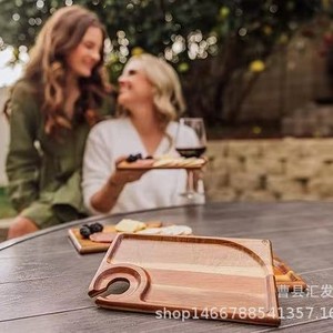 Plateau de service en bois d'acacia Huifa avec poignée pour collations et verres à vin, 12x8 pouces, bois massif, pour utilisation en extérieur lors de fêtes - Product Image 1