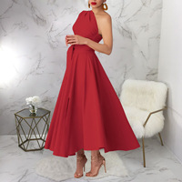 Robe longue d'été élégante PASUXI 2026 pour femme, couleur unie, asymétrique à une épaule, sans manches, grande taille, avec ceinture et fente latérale, idéale pour les soirées