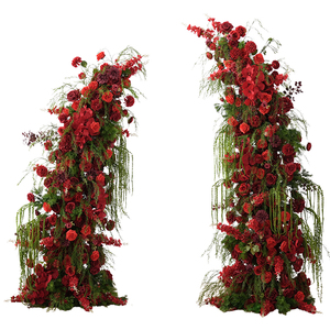 A9158 Arche de mariage en corne avec base en tissu et composition florale de delphinium <span class=keywords><strong>rouge</strong></span> pour toile de fond - Product Image 1
