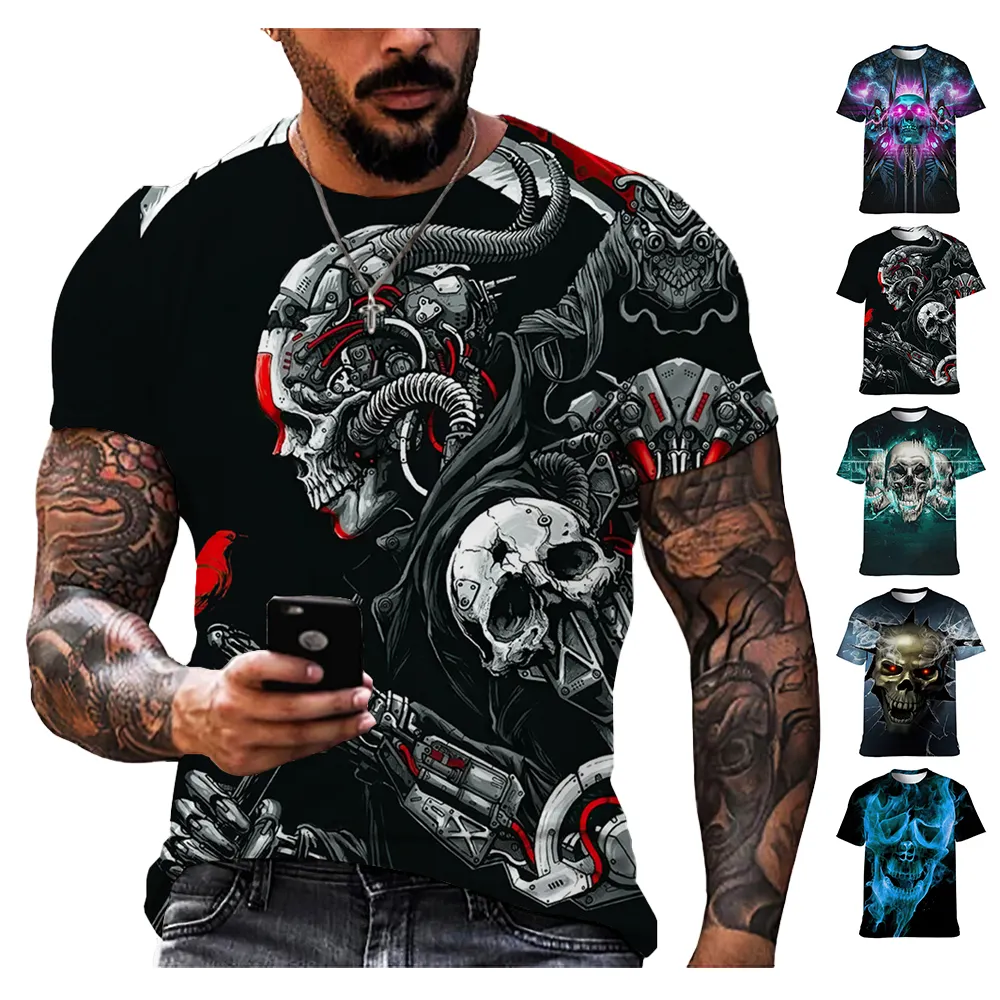 2023 New 3d Skull T-shirt Punk Festival Rock graphic t shirts Casual Tshirt O Neck Hip Hop Short Sleeve Plus-size Shirts
