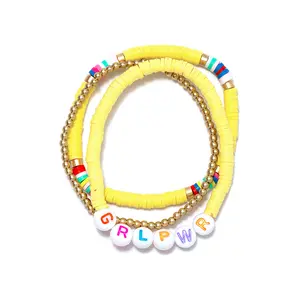Boho geflochtenes farbiges Smiley-Band Freundschaft-Armband-Set einstellbar mehrschichtig Hämatit-Polymer Lehrbuchstaben Armbänder mädchen