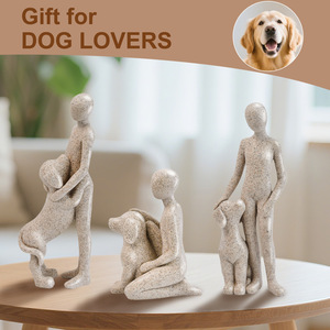 Figura Decorativa de Resina Ecológica Pintada a Mano con Diseño de <span class=keywords><strong>Animales</strong></span>, Personas y Perros, en Color Dorado y Negro, para Decoración del Hogar o Regalo - Product Image 1