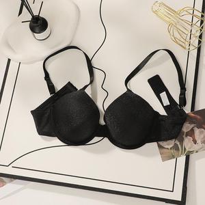 Nouveau design Soutien-gorge push-up sans couture <span class=keywords><strong>noir</strong></span> uni avec bretelles réglables et effet liftant pour femme - Product Image 1