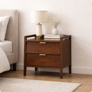 Mid Century Modern Wooden Bedside <b>Table</b> With 2 Drawers, Nightstand For Bedroom, Living Room, Home Furniture Storage - Product Image 6