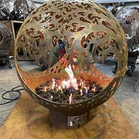 Sphère de feu en acier corten, boules de feu en acier corten faites à la main