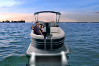 Bateau ponton de loisirs L-16 homologué CE, configuration canapé, éclairage de navigation, coque en fibre de verre, tubes en alliage d'aluminium, tourisme, 90 CV