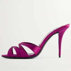 Sandalias de tacón alto de aguja con punta abierta para mujer, talla grande 45, para pies anchos, con tiras cruzadas, estilo mule - Product Image 3