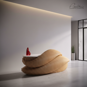 Bancone <span class=keywords><strong>Reception</strong></span> <span class=keywords><strong>per</strong></span> Hotel su Misura di Forma Irregolare, Arredamento Moderno in Legno Massello |   Banchi <span class=keywords><strong>Reception</strong></span> Parametrici <span class=keywords><strong>per</strong></span> Uffici Vendite - Product Image 5