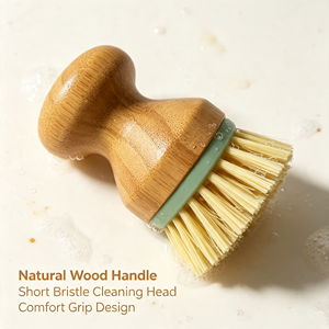 Eco-Friendly Bamboo Palm <b>Scrub</b> <b>Brush</b> New Design Wooden Cleaning Handle for Kitchen Sink Toilet Bathroom Use Household Use - Product Image 2