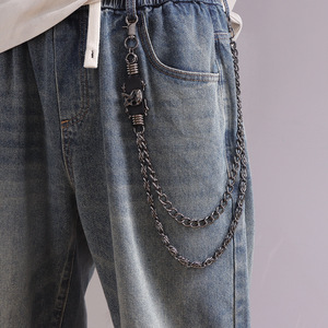 Cadena de cintura de metal estilo punk con diseño de calavera, aleación de zinc, doble capa, estilo hip hop, cadena para jeans, para hombres y mujeres, uso diario. - Product Image 1