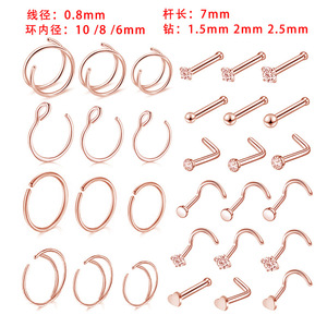 Stainless Steel <b>Nose</b> Stud <b>Ring</b> Set Heart Shape Geometric Design For Piercing Jewelry Gift 0.8*8MM Prong Setting - Product Image 4