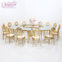 Chaises et tables Chiavari en métal doré de luxe pour événements, mobilier de chambre d'hôtel empilable moderne pour banquets et mariages, vente en gros