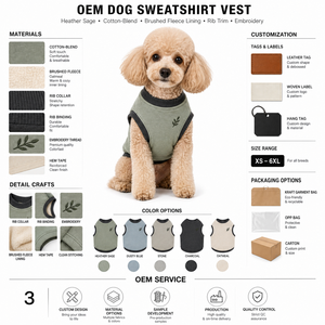 Leaf Embroidery Rib Trim Sleeveless <b>Pet</b> Fleece Vest <b>pet</b> clothes supplier oem <b>pet</b> clothes Soft Warm Lined Dog Tank Top - Product Image 2
