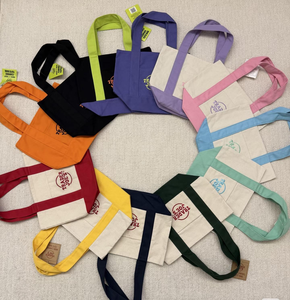 Tas Belanja Kanvas Katun Mini Biru Muda Pink dengan Logo Bordir Kustom, Aksesoris Tas Hadiah Permen, Tas Trade Joes - Product Image 1