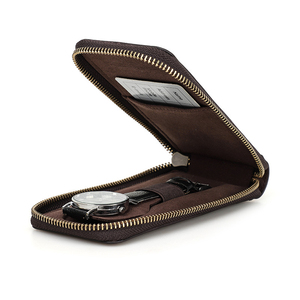 Genuine Leather Single <b>Watch</b> Travel <b>Case</b> with Zipper Custom Logo Single <b>Watch</b> Storage Box - Product Image 6