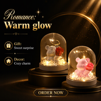 Veilleuse en résine avec fleur de rose stabilisée, à brancher, base lumineuse, taille moyenne, pour salon moderne, cadeau de fêtes pour filles
