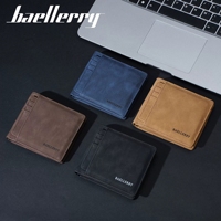 Dompet Pria Kulit PU Baellerry Baru Model Tipis Lipat Dua Dengan Resleting dan Tempat Kartu, Dompet Pendek Pria