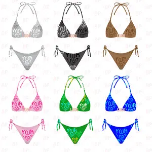 Tùy chỉnh Bikini với kim loại logo nhãn cao eo tùy chỉnh Bikini Đồ bơi beachwear hoạt động hai mảnh chuỗi Bikini thiết lập 2024