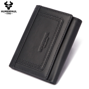 HUMERPAUL Men's <strong>Trifold</strong> <strong>Wallet</strong> Slim RFID Blocking Card Holder Case Genuine Leather Male Zipper Coin Purse Front Pocket - Product Image 1