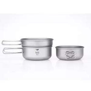 Ensemble de casseroles Keith Premium en titane - Capacité 500 ml/550 ml/680 ml, 2 casseroles, poignée pliable, légères, empilables pour l'extérieur - Product Image 2