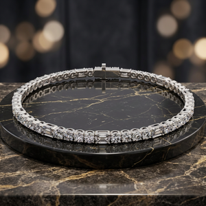 Bracelet en or blanc 14 carats avec maillons en diamant taille navette et taille brillant, bijoux de luxe pour mariage, pour femmes - Product Image 2