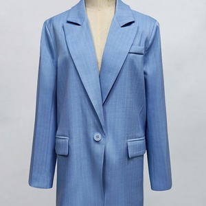 OEM/ODM Customized Autumn New Arrival Knitted Anti-Wrinkle Simple Casual Solid Color Lapel Long Sleeve Striped Blazer - Product Image 4