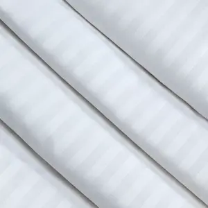 100% White Cotton Sateen Satin Stripe Brocade Jacquard Bedding Fabric Brocade